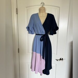 Hutch Anthropologie Elegant Colorblock Waist tie dress size Small